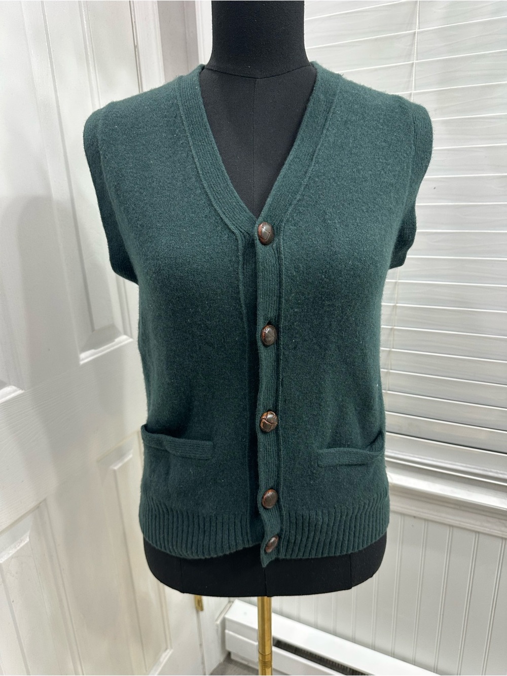 J. Crew 100% lambswool Deep Green V-Neck Button-Front Sweater Vest
